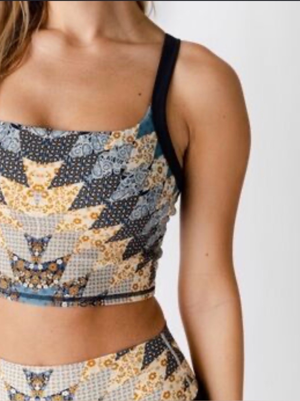 Patchwork quilt Z Supply Print Cropped Tank Top - Blue & Brown